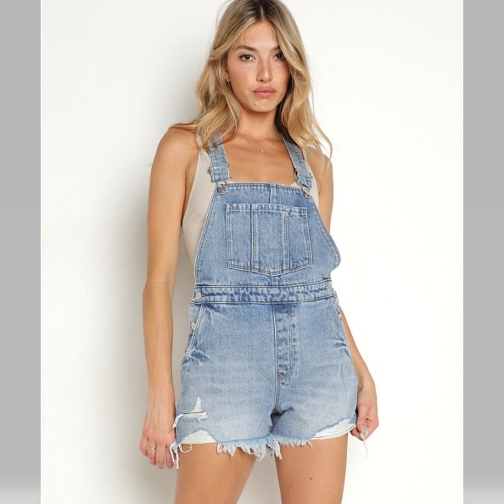 Rollas Original Short Overalls Denim Distressed NWT